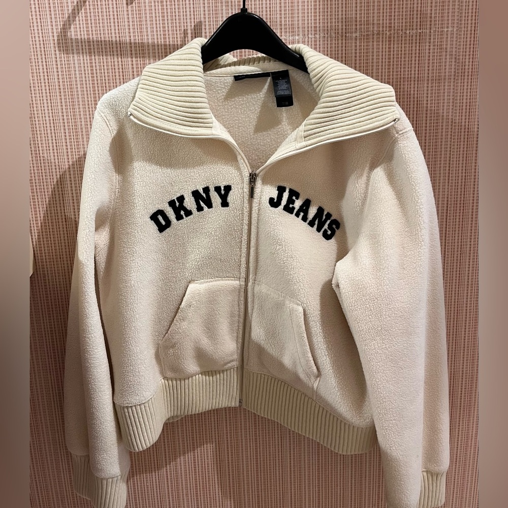 DKNY Cream Fleece Zip-Up Jacket